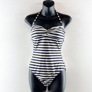 J. Crew Striped Bandeau Halter One Piece Swimsuit Blue White 2